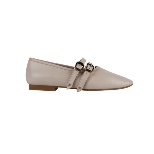 Dover Bone Leather Flat with Double Strap Detail