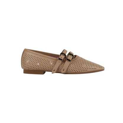 Dover Powder Perforated Leather Flat with Double Strap Detail