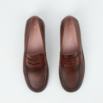 Reno Brown Burnish Classic Leather Loafers with 1-Inch Heel