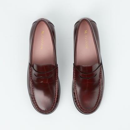 Reno Burgundy Burnish Classic Leather Loafers with 1-Inch Heel