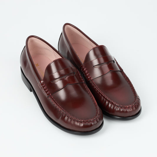 Reno Burgundy Burnish Classic Leather Loafers with 1-Inch Heel