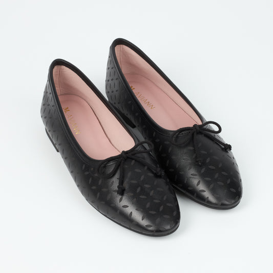 Roma Black Printed Elegant Leather Flat