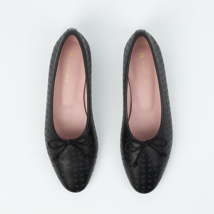 Roma Black Printed Elegant Leather Flat
