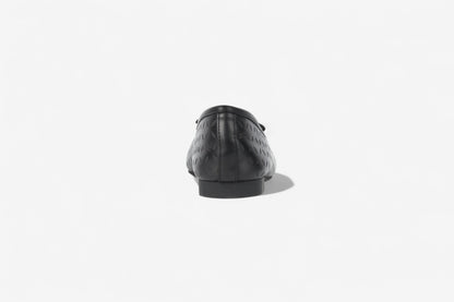 Roma Black Printed Elegant Leather Flat