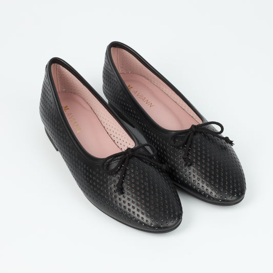 Roma Black Perforated Elegant Leather Flat