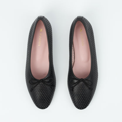 Roma Black Perforated Elegant Leather Flat