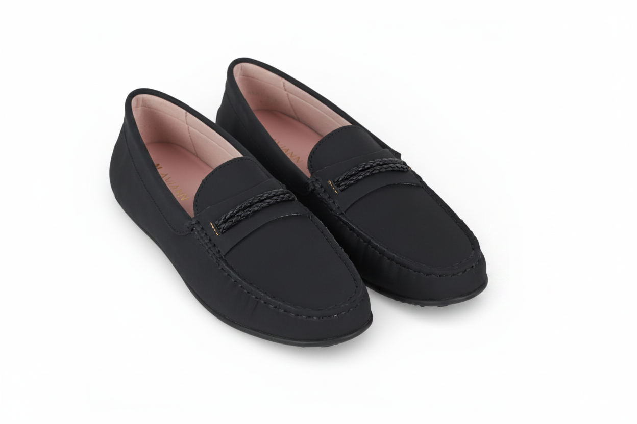 Capri Black Gum Driver Moccasins with Rope Detail