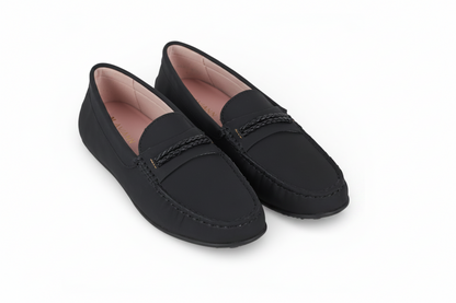 Capri Black Gum Driver Moccasins with Rope Detail