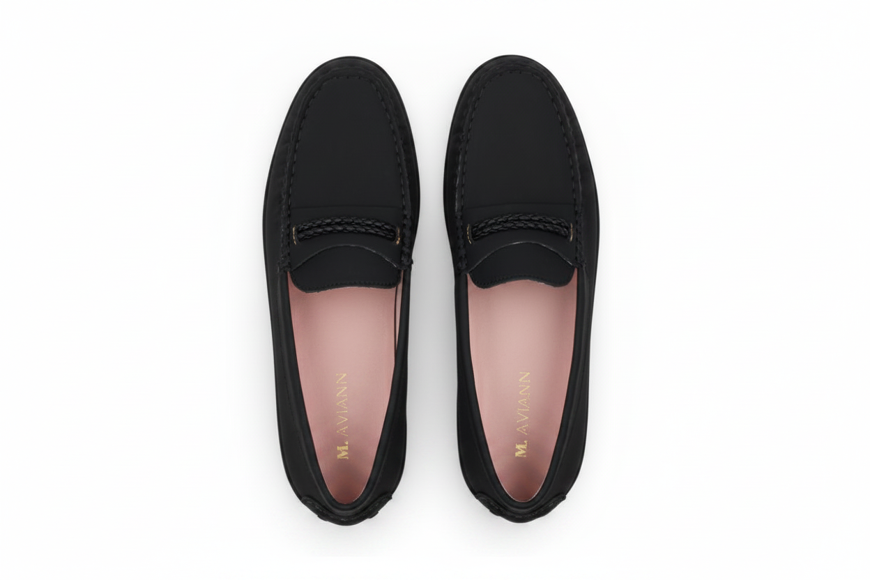 Capri Black Gum Driver Moccasins with Rope Detail