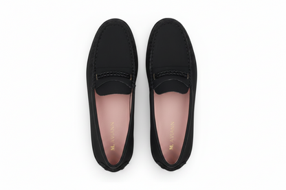 Capri Black Gum Driver Moccasins with Rope Detail