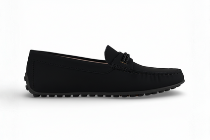 Capri Black Gum Driver Moccasins with Rope Detail