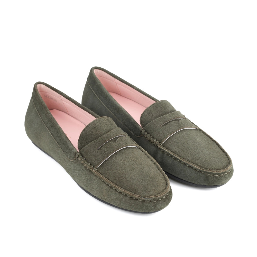 Madrid Suede Driver Moccasins Olive