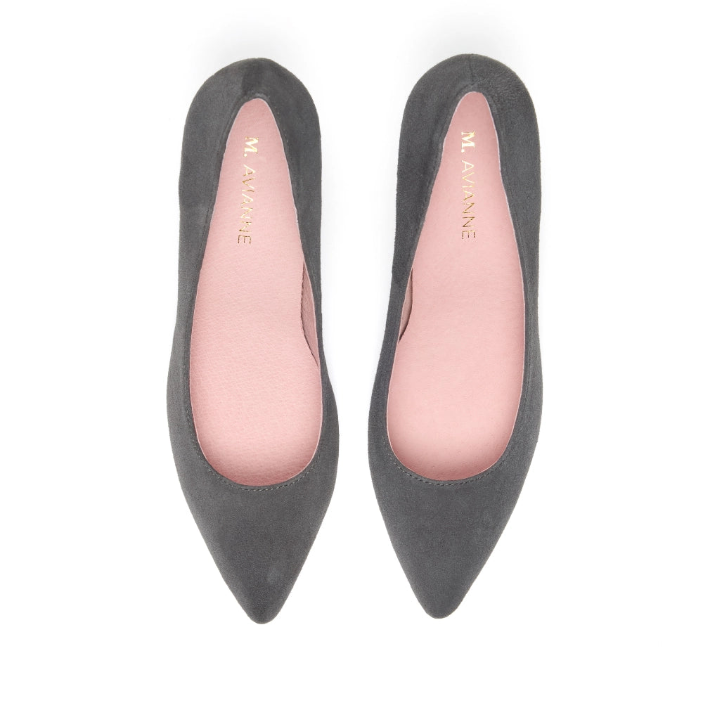 Pair of Paris Suede Heels in Grey, designed for elegance and comfort, offering a timeless aesthetic and all-day wearability.