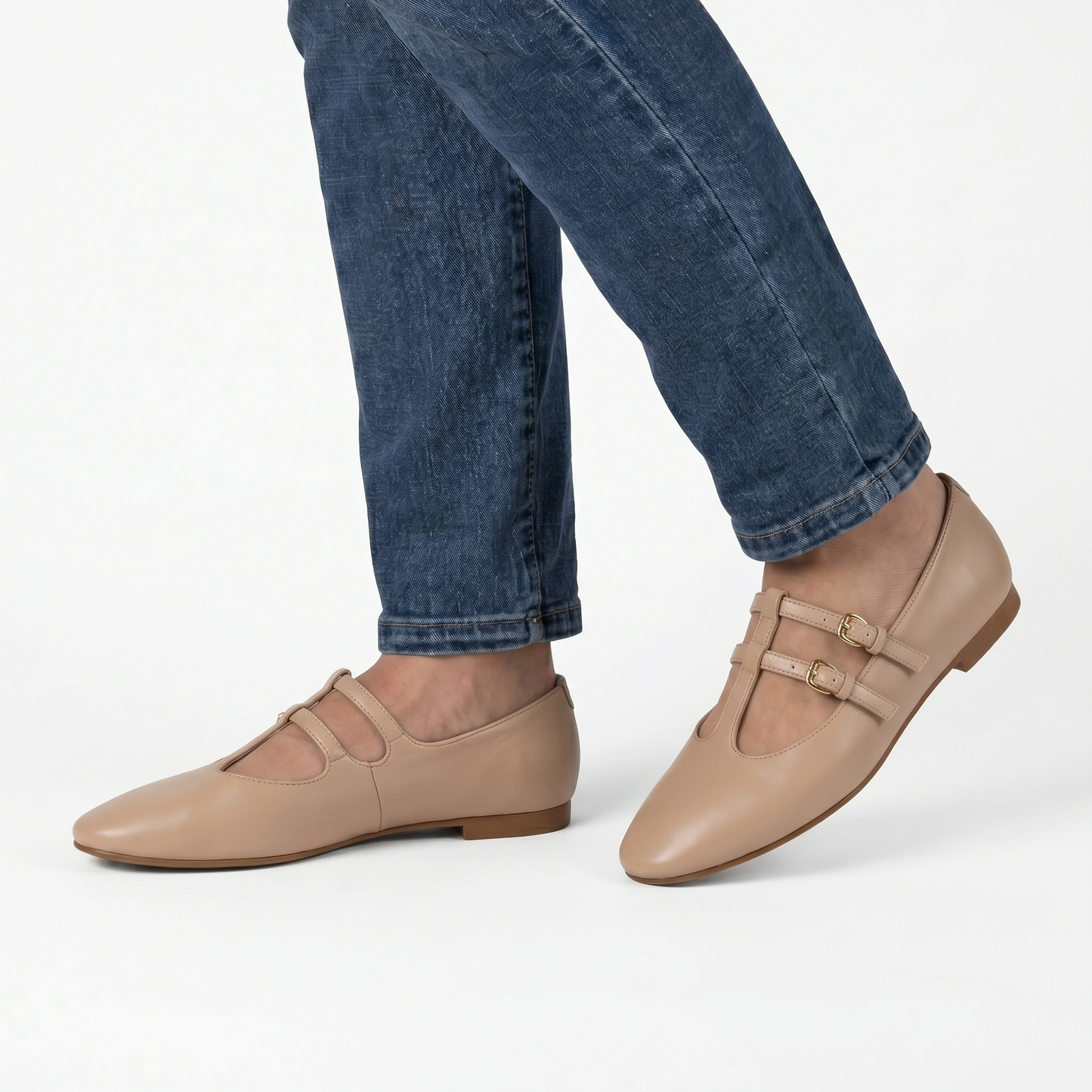 Sophia Creme Double T-Strap Flat