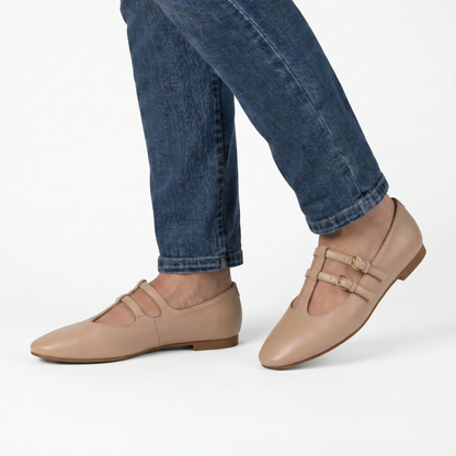 Sophia Creme Double T-Strap Flat